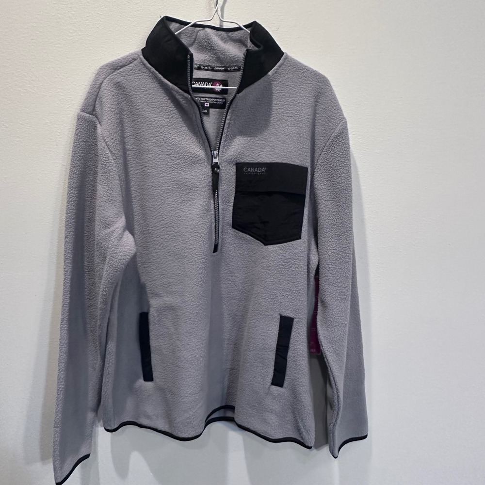 NWT Canada Weathergear Men's Gray Fleece Quarter‎ Zip Pullover Sweatshirt L/G